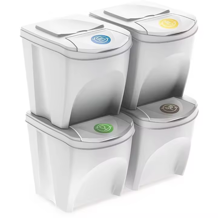 Prosperplast Set 4x25l Papeleras Reciclaje SORTIBOX - Ashen | Cómoda Segregación de Residuos - 1