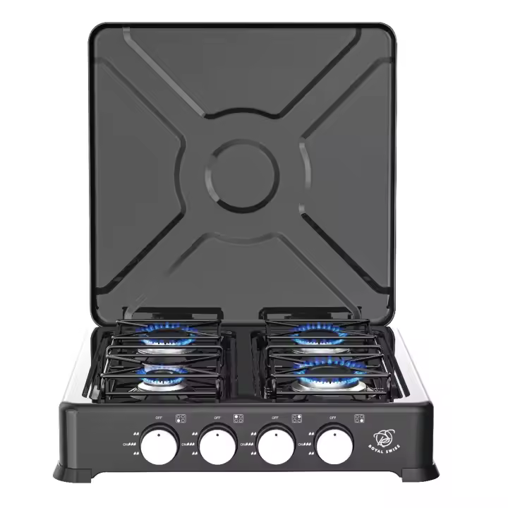 royal swiss - Cocina de gas de 4 quemadores con tapa  Parrillas esmaltadas, seguridad de corte de gas - 1