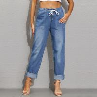 Pantalones Casuales Para Mujer Con Cordón Cintura Alta Jeans Rectos De Algodón Y Spandex Estilo Sencillo Para Todas Las Estaciones - details 8