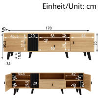 Muro de TV de 170 cm with Estilo y Elega diseño en Madera y Negro, mueble de TV, mueble Bajo Con Cajones, múltiples funciones de almacenamiento y aspecto Único. - details 5