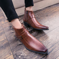 Botas Cortas Para Hombre Con Cierre Lateral Y Punta Puntiaguda Estilo Británico Suela De Goma Material PU Impermeables - details 6