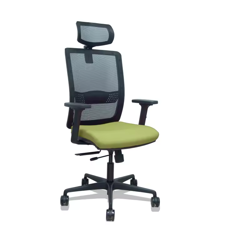 Silla Haches traslack malla negra asiento bali verde oliva brazos 2D ruedas 65mm cabecero regulable - 1