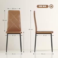 HOMCOM Pack de 4 Sillas de Comedor, Sillas de Cocina Modernas, Tapizadas de Cuero Sintética, Respaldo Alto, Asiento Acolchado, Patas de Acero, Marrón - details 2