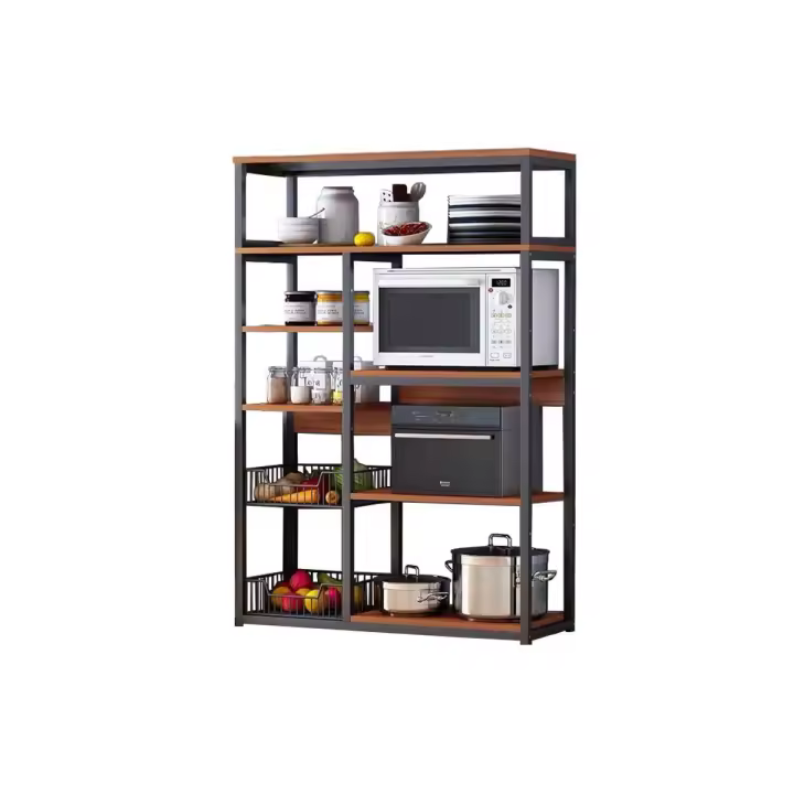 Meyvaser Estantería de Cocina para Microondas 7 Estantes MDF - Blanco y Madera - 1