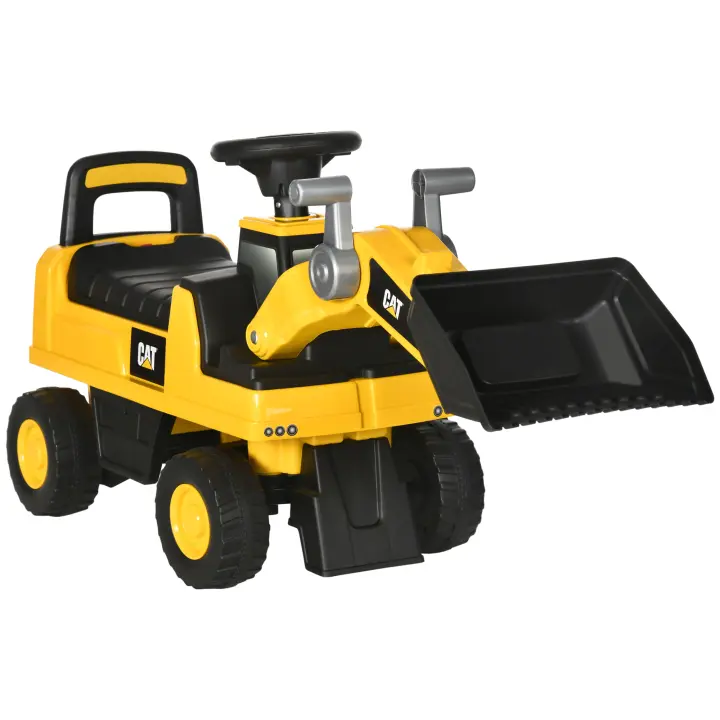 HOMCOM Tractor Correpasillos con Licencia Caterpillar Excavadora para Niños de 18 a 36 Meses con Pala Delantera y Bocina Carga 25 kg 78x29,5x54 cm Amarillo - 1