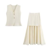 Conjunto De Vestido Para Mujer Estilo Británico Con Botones Metálicos Y Volante Hasta El Tobillo Traje De Invierno Elegante Y Temperamental - details 11
