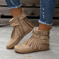 Botines De Otoño Para Mujer Zapatos Planos Botas De Tobillo Retro En Cuero Suelto Con Borlas Punta Redonda Suave Casual - details 12