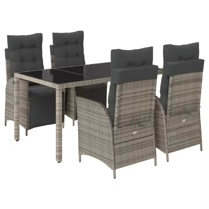 vidaXL Set comedor de jardín 5 piezas con cojines ratán sintético gris - 1