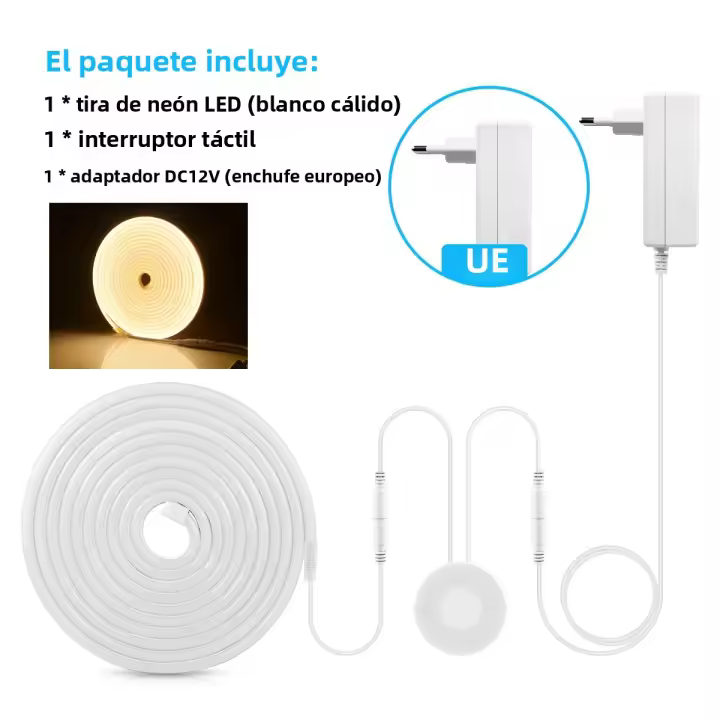 Luz Neón LED Cadena Con Interruptor De Toque Sin Escala Y Limpieza De Mano 220V a 12V Suministro De Energía EU Impermeable Para El Hogar - 1