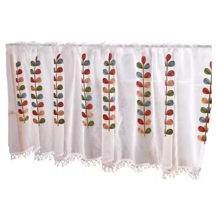Cortinas De Voile Semitranslúcidas Con Bordado De Cuatro Colores Para Cocina Estilo Japonés Y Coreano Panel Sola Material Poliéster - 1