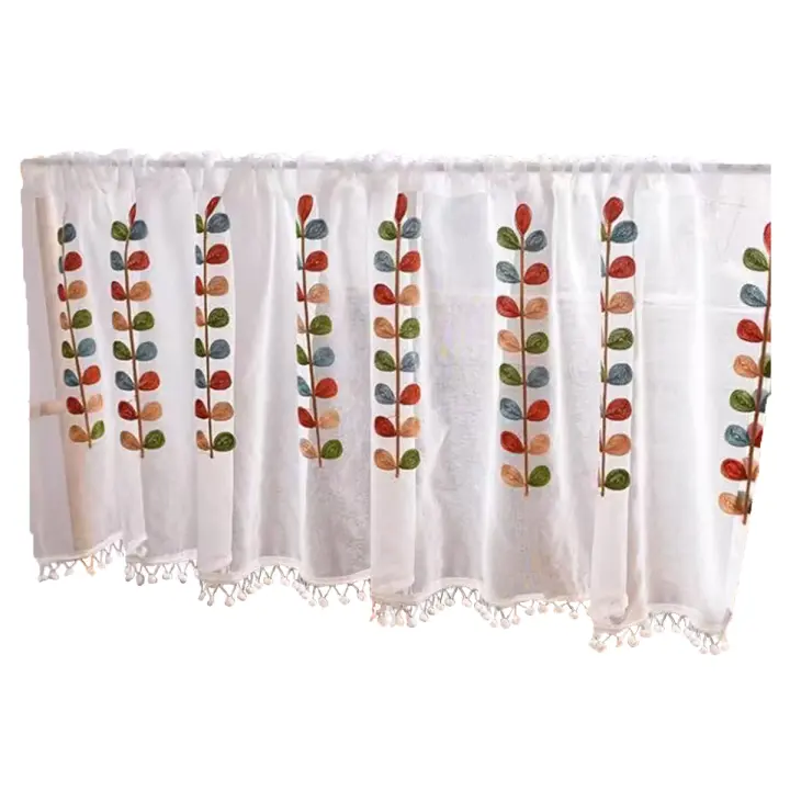 Cortinas De Voile Semitranslúcidas Con Bordado De Cuatro Colores Para Cocina Estilo Japonés Y Coreano Panel Sola Material Poliéster - 1