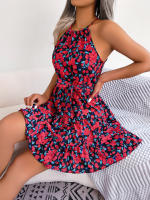 Vestido De Verano Casual Para Mujer Con Estampado Floral Y Volantes Estilo Halter Largo Mini Polyester Slim Fit Y Flare - details 24