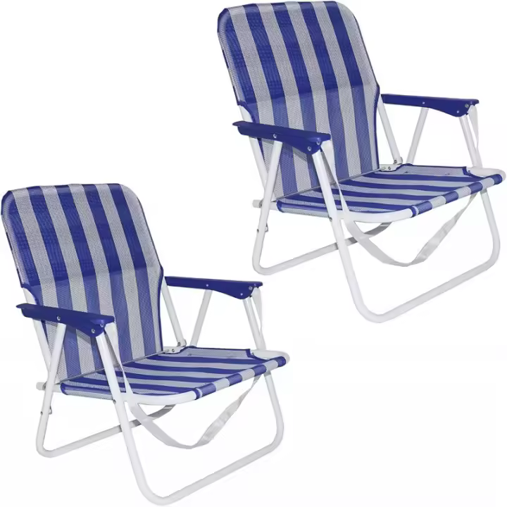 TIENDA EURASIA - Pack 2 Sillas de Playa Plegable con Asa para Transporte, Estructura Metálica, 1 Posición Fija - 1