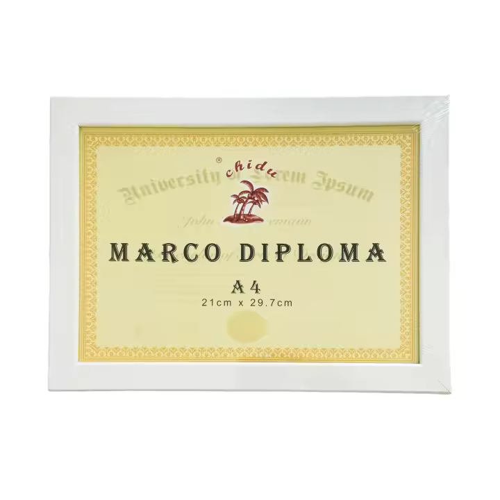Marco Para Diploma Y Fotos Tamaño A4 Color Blanco De Madera Con Soporte Y Lámina de Metacrilato Para Decoración De Pared O Mesa En Medidas 21x29,7x1 cm Ideal Para Casa u Oficina - 1