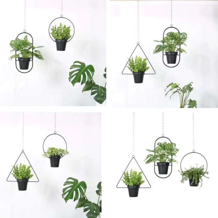 Soporte para plantas colgantes macetas, 4 piezas, colgante para decoración de pared de flores, desmontable, interior al aire libre balcón techo decoración de jardín, con cadena colgante, negro - 1