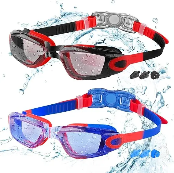 Gafas de Nación para niños de 3 a 16 años, antivaho, impermeables (Lens Negra, Roja y transparente, y lente Azul, Roja y transparente) (paquete de 2) - 1