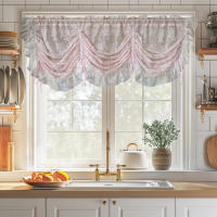 Cortina Romántica De Encaje Ajustable En Altura Vintage Con Volantes Para Cocina Ventana Pequeña Cortinas De Café Media Cortina De Ventana - details 0