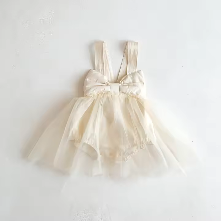 Bailarina Romper Para Bebés Niñas 0-2 Años Vestido De Malla Con Gran Lazo Traje De Baile Princesa Estilo Activo Ropa De Verano - 1