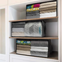 Large Capacity Clothes Storage Bag Non-Woven Foldable Quilt Storage Bag with Lids Zipper Wardrobe Clothing Organizer Sorting Box - details 5