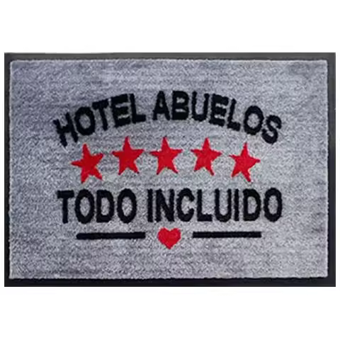 Felpudo original PASO con la frase "Hotel abuelos..." Varios colores y medidas a elegir. - 1