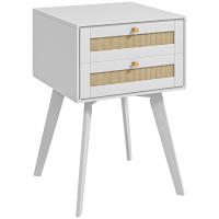 HOMCOM Mesita de Noche Blanca Mesilla de Noche Estilo Cannage con 2 Cajones y Elemento de Ratán Mesita Auxiliar Pequeña para Dormitorio Salón 40x40x60 cm - details 0