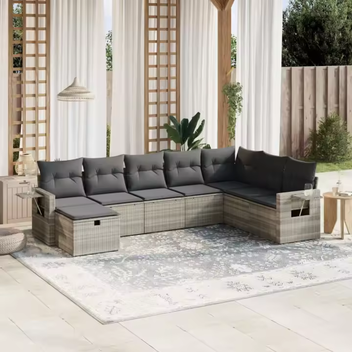 vidaXL Set de sofás de jardín 8 pzas y cojines ratán sintético gris - 1