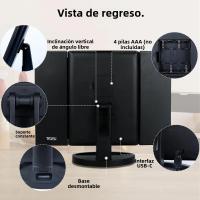 Espejo De Maquillaje LED Trifold Con Pantalla Táctil Iluminado Y Magnificación 1x/2x/3x Estación De Trabajo USB Para Belleza - details 3