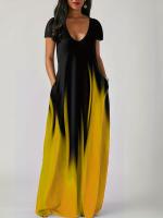 Vestido Casual De Verano Para Mujer Largo Con Bolsillos Estampado Suelto Cuello En V Manga Corta Vestido De Poliéster - details 2