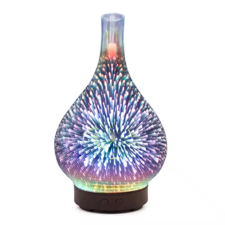 Difusor de aceites Esenciales de aromaterapia, mini difusor de aromaterapia 3D de 100 ml, humidificador de Luz Nocturna, Fuegos Artificiales de Vidrio, Luz LED de Oficina de 7 Colores - 1
