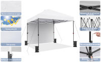 Carpa Plegable 3x3 m Cenador de Jardín con 1 Pared Lateral Altura Ajustable 262-282 cm Gazebo para Exterior Camping Playa Patio Anti-UV Impermeable y Bolsa de Arena - details 2