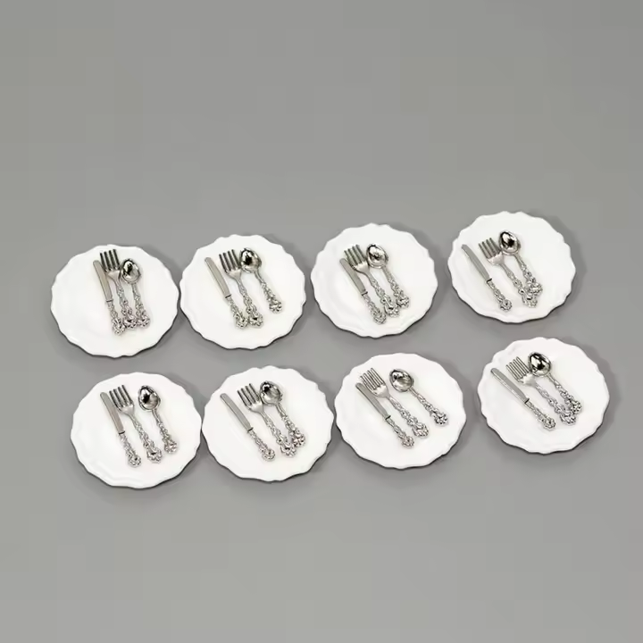 Juego De Cubiertos Miniatura Para Cocina De Muñecas Escala 1:12 Utensilios De Cocina Simulación Tenedor Cuchillo Cuchara Set Accesorio Para Casa De Muñecas - 1