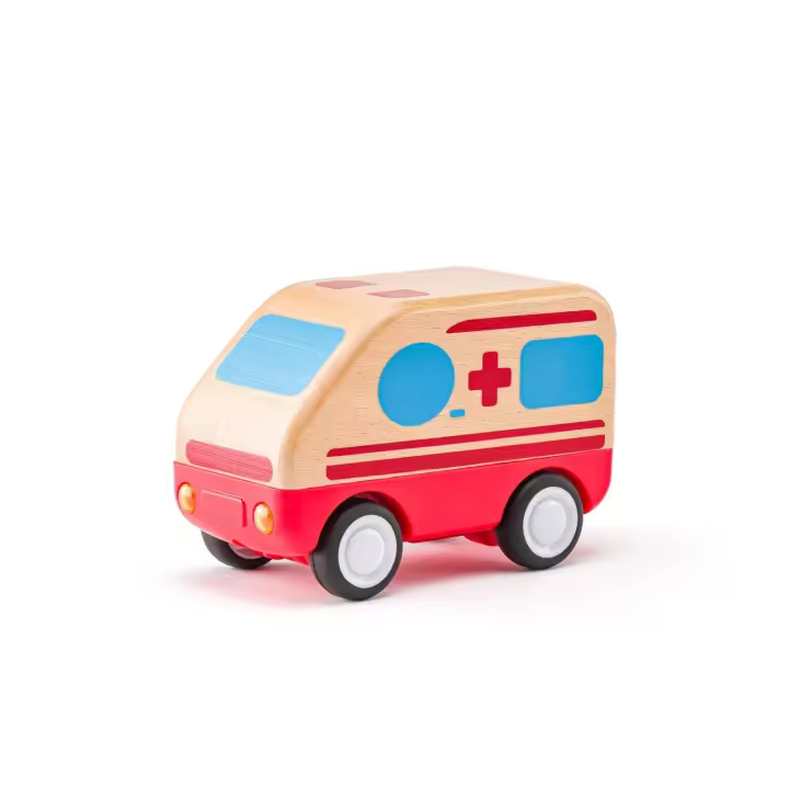 Ambulancia en madera con luz y sonido , ruedas de goma Woody + 18 meses - 1