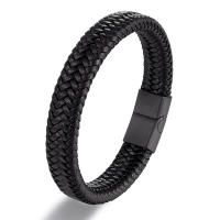 Pulsera De Cuero Genuino Para Hombres Con Cierre Magnético De Acero Pulido Y Cadena De Cordón Negro Joyería Clásica Para Regalo - details 3