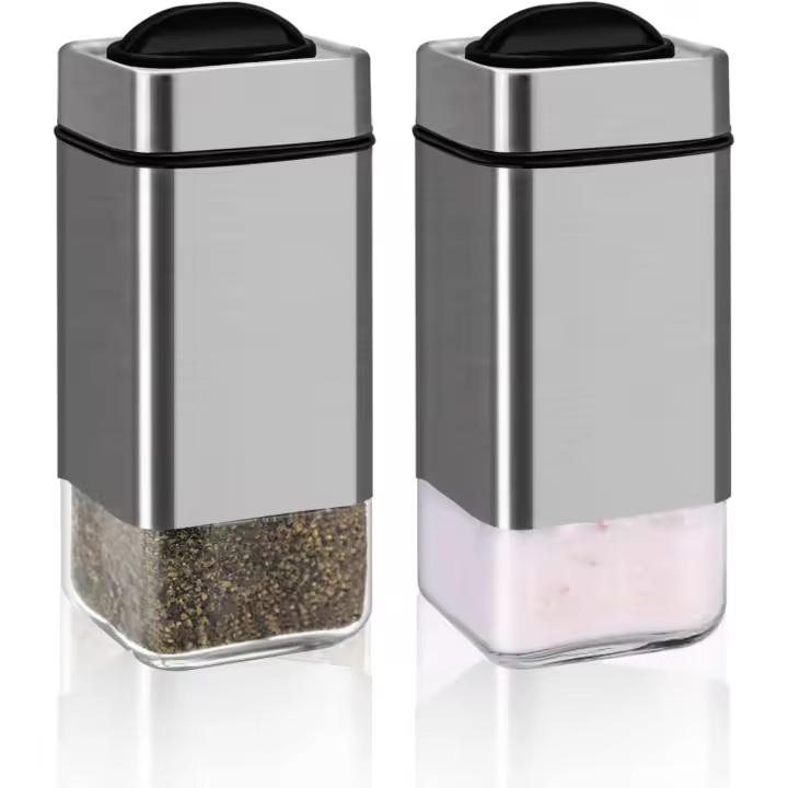 Botella de sal con orificio de vertido ajustable, un juego de botellas de vidrio para pimienta en polvo, utilizado para pimienta negra, sal kosher y sal marina - 1