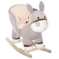 HOMCOM Caballito de Balancín en Forma de Asno Caballo Balancín para Bebé de +18 Meses con Manillar Cinturón de Seguridad y Reposapiés Felpa Suave 61x34x58 cm Gris - details 0