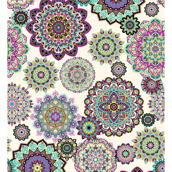 Mantel Hulehule Tex - Tela Resinada Estampado Mandalas Antimanchas Ideal para Comedor Cocina Salita - TWISTER BEIGE - 1