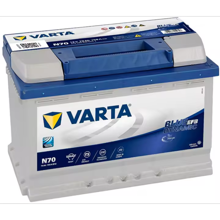 Batería Varta N70 Blue Dynamic EFB 12V 70Ah 760A - Batería de Coche Start-Stop 570 500 076 - 1