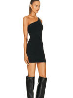 Vestido Mini De Verano Simple Negro Un Hombro Con Estiramiento Slim Moda De Vacaciones Asimétrico Sin Mangas Cierre De Cremallera - details 1