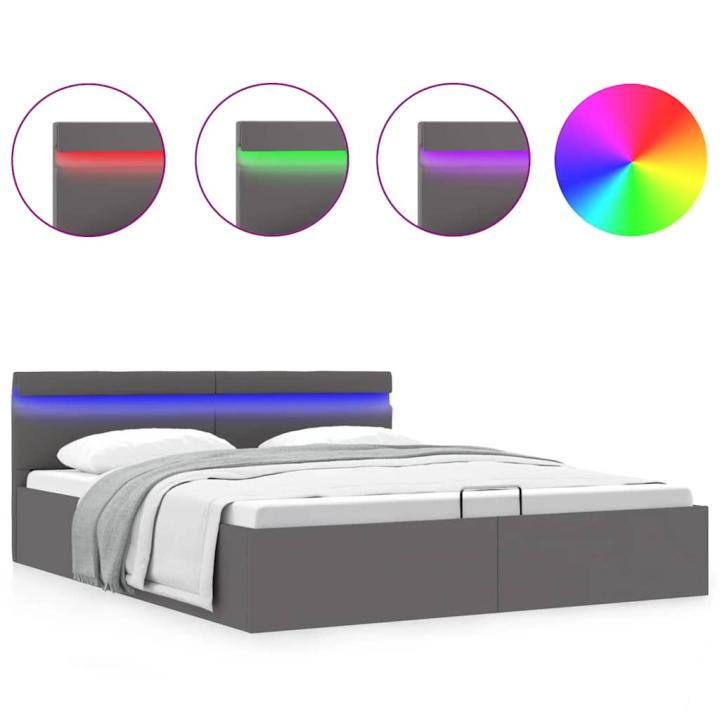 vidaXL Cama canapé hidráulica con LED cuero sintético gris 160x200 cm
