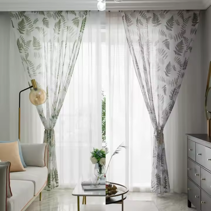 Cortina De Ventana Transparente De Paja De Doble Hoja Gauze Fino Cortina De Tule Voile Para Habitación Moderna Estilo Floral - 1