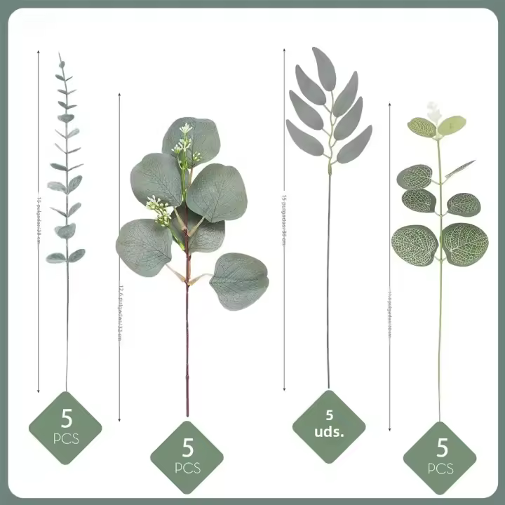 20pcs Hojas De Eucalipto Artificial Mezclado Con Dólares De Plata Para Arreglo Floral Decoración De Hogar Bodas DIY Bouquets - 1