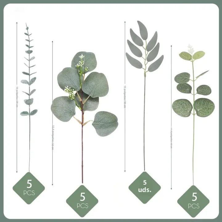 20pcs Hojas De Eucalipto Artificial Mezclado Con Dólares De Plata Para Arreglo Floral Decoración De Hogar Bodas DIY Bouquets - 1
