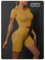 SSITO Nuevo conjunto de Pantalones cortos de manga cortos de Yoga de color sólido de melalgodón sin costura para correr, deportes y Fitness conjunto de Dos piezas - details 34