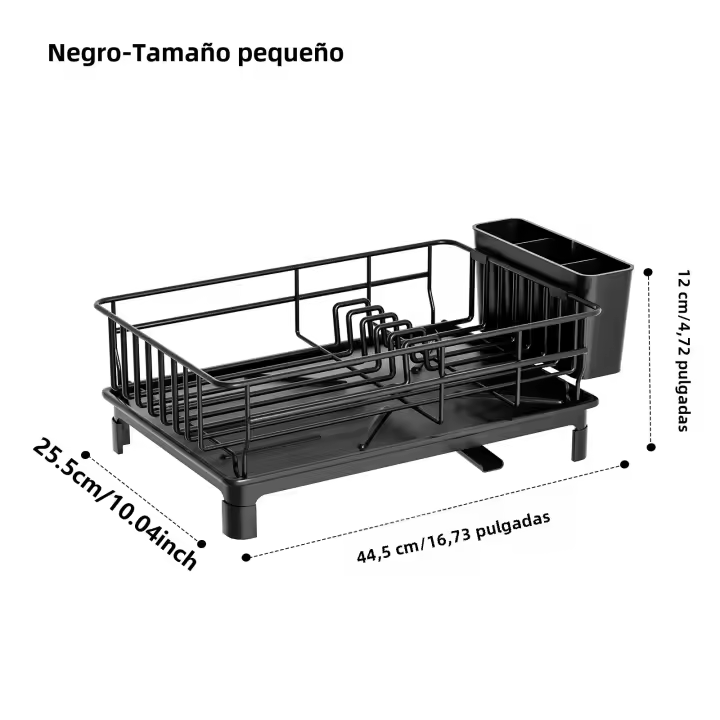 Plato de secado automático de rack vajilla encimera de almacenamiento ahorro de espacio Negro Blanco - 1