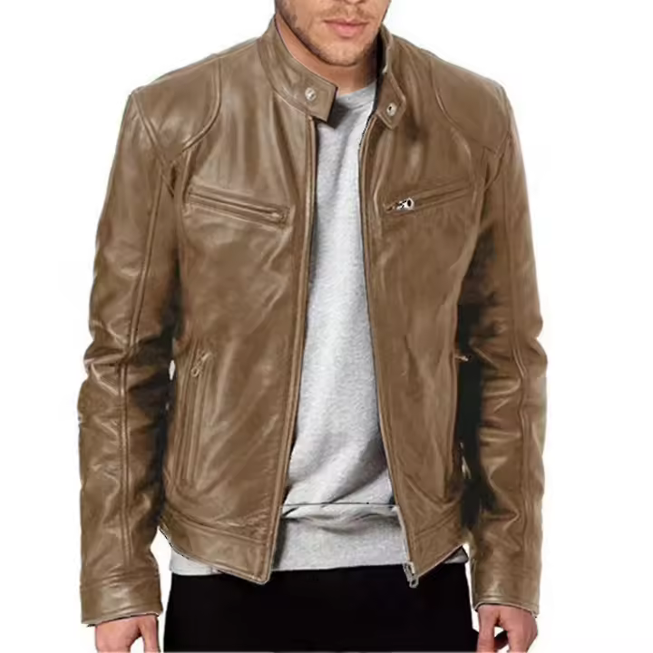Men"s Casual Leather Jacket Front Zipper Closure Vintage Outwear For Working Driving Travel Outfit-YH - 1