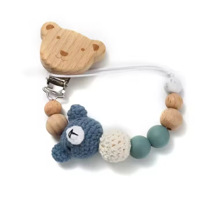 Nuevo Clip De Chupete De Madera Para Bebé Juguetes Para Masticar De Enfermedad Con Cadena De Conejo Tejido Soother - 1