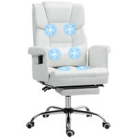 HOMCOM Silla de Oficina con 6 Puntos de Masaje Silla de Masaje Giratoria Silla de Escritorio con Reposapiés Retráctil Altura Ajustable Control Remoto y Soporte Lumbar Tejido de PU Blanco - details 0