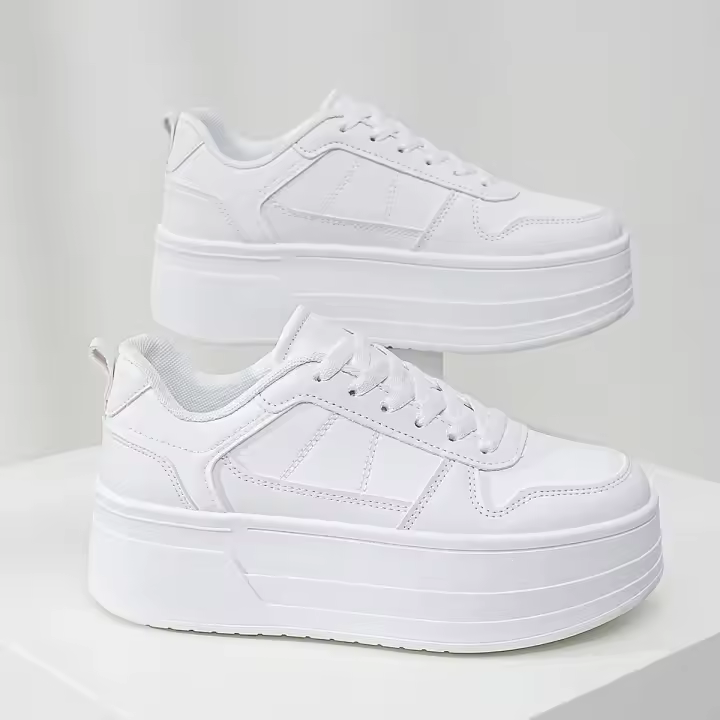 Zapatos Casuales Para Mujer 2024 Plataforma Cómodos Zapatillas Blanca Aumento De Altura 5cm Suela De TPU Heel Medio - 1