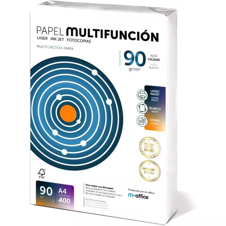 Folios A4 90gr 400 hojas, Papel Multiusos para Impresora, Folios para Impresoras Laser y de Inyección, Fotocopiadora, Fax, Para uso Oficina, Material Escolar, Paquete folios. m-office - 1