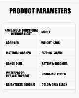 Lámpara Portátil BALDR Para Camping Con Carga Solar Capacidad Grande 4000mah Pantalla Inteligente Impermeable ABS Luz LED Para Exteriores - details 17